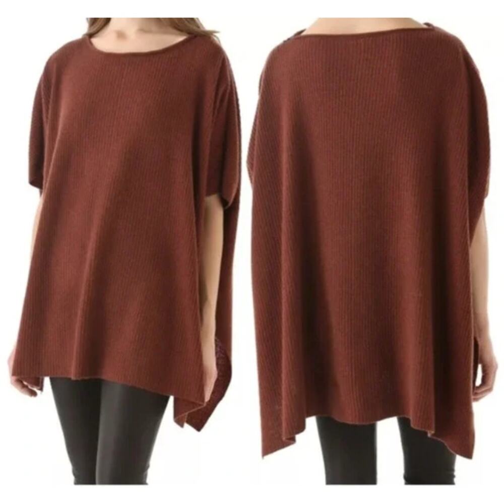 VINCE Ribbed Poncho Sweater Wool Cashmere Blend Rust XS